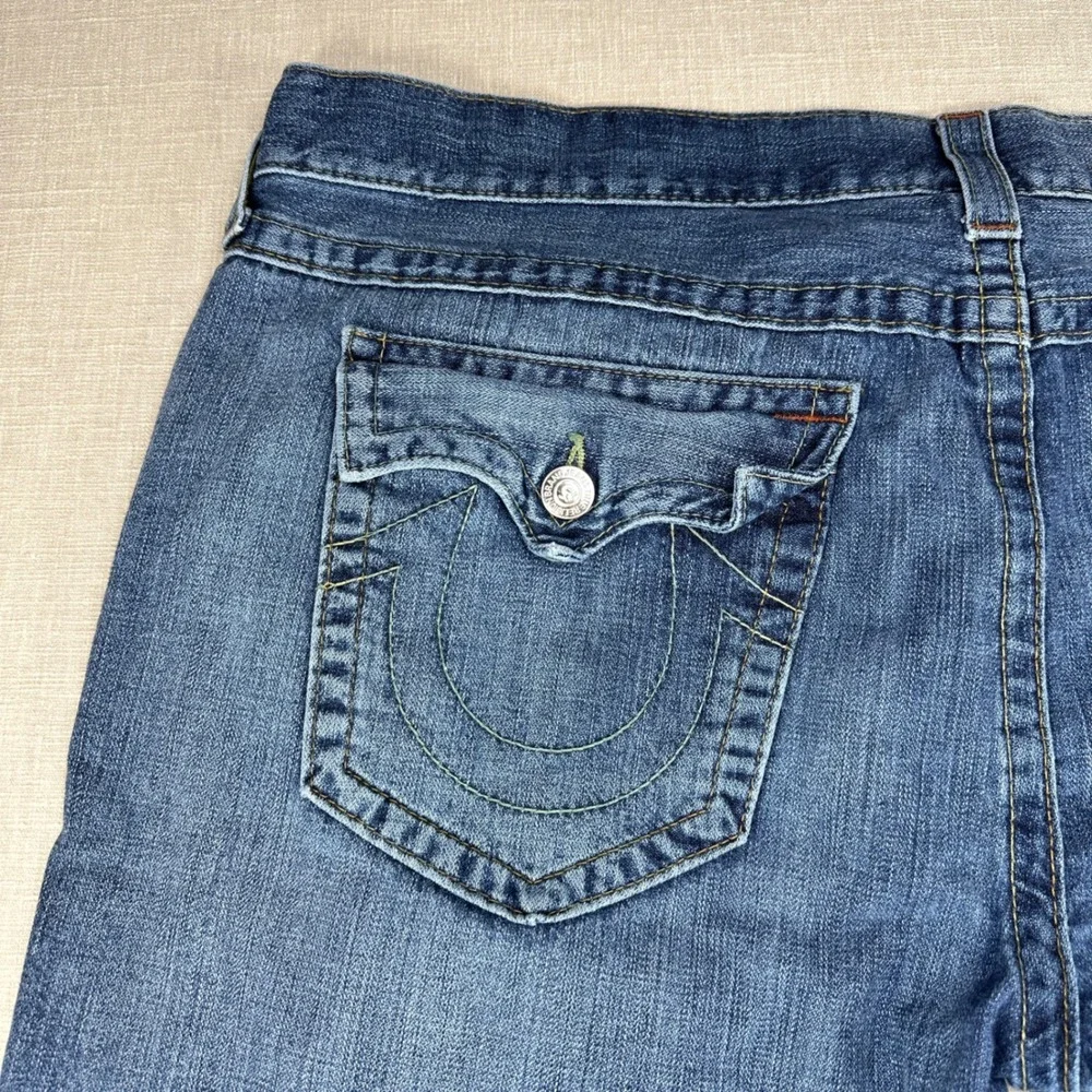 True Religion Ricky Jeans Mens 44 Blue Straight Leg Med Wash Horseshoe Made USA